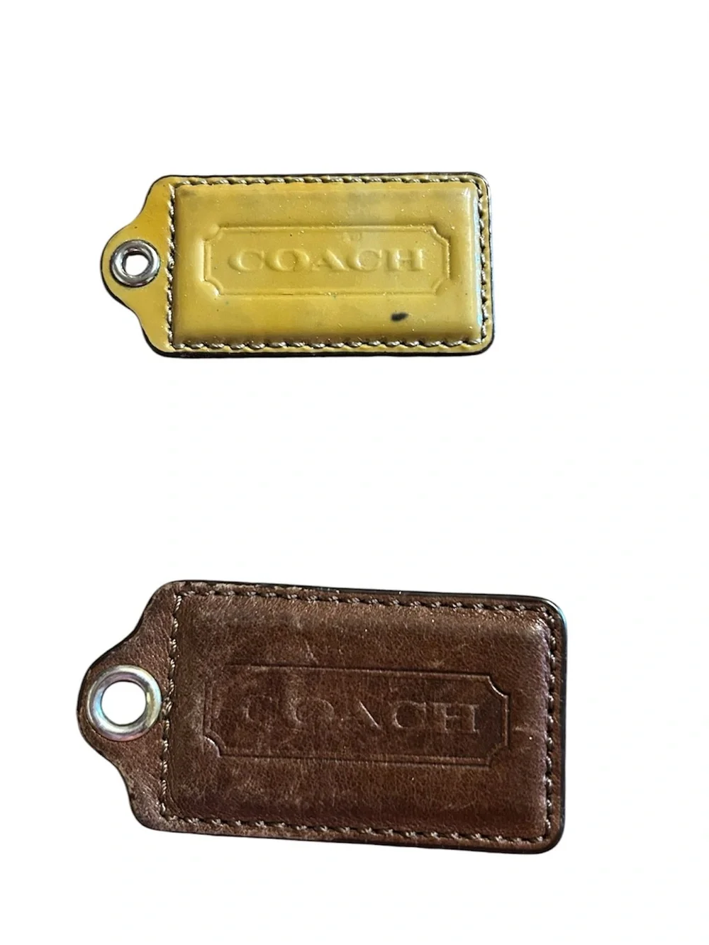 Coach Leather Tag Duo in Mustard and Brown